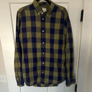Gap LIVED-IN Green Blue Check Cotton Long Sleeve Button-Up Shirt Men's Size L